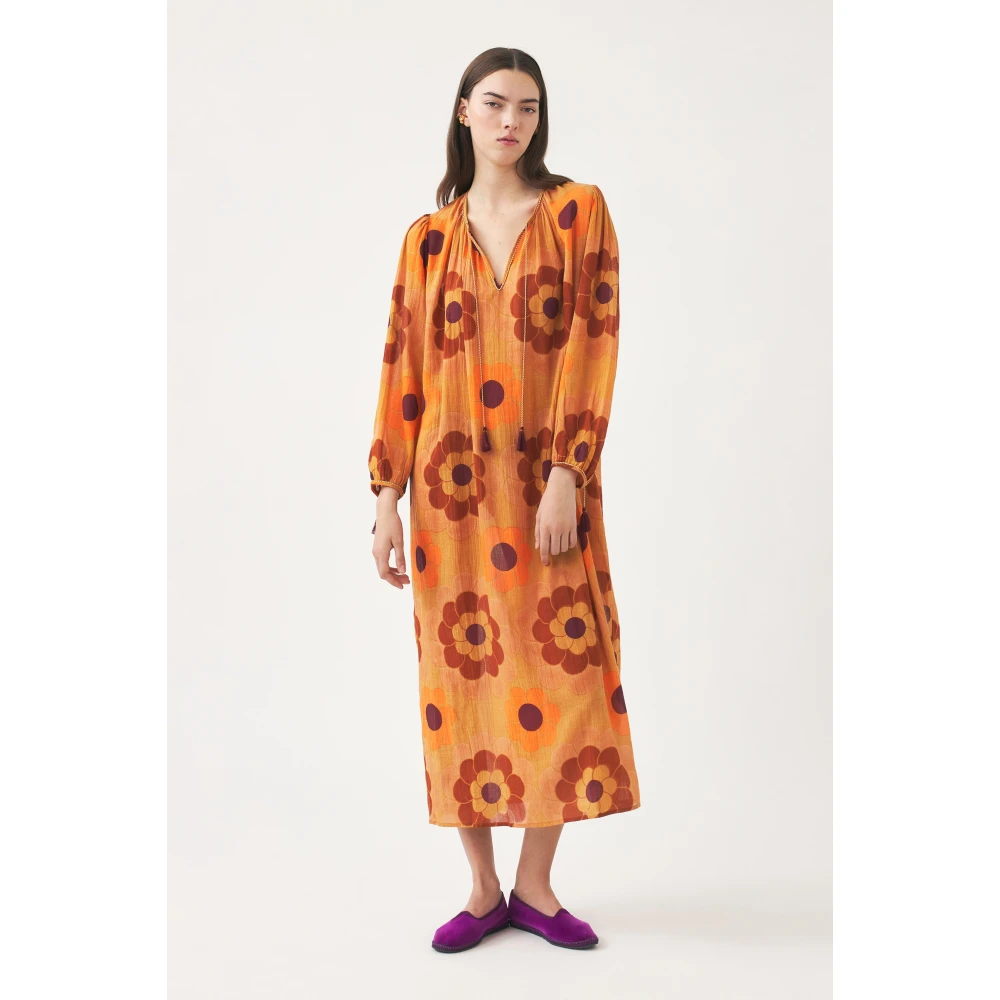 Antik batik Gedrukte vloeibare jurk Suny Brown Dames