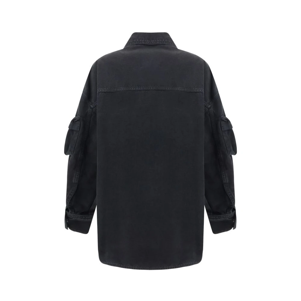 The Attico Denim Fern Coat met bellenmouwen Black Dames