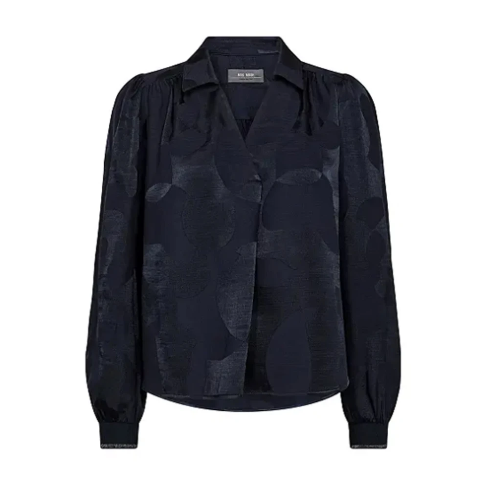MOS MOSH Elegante Jacquard Blouse met Pofmouwen Blue Dames