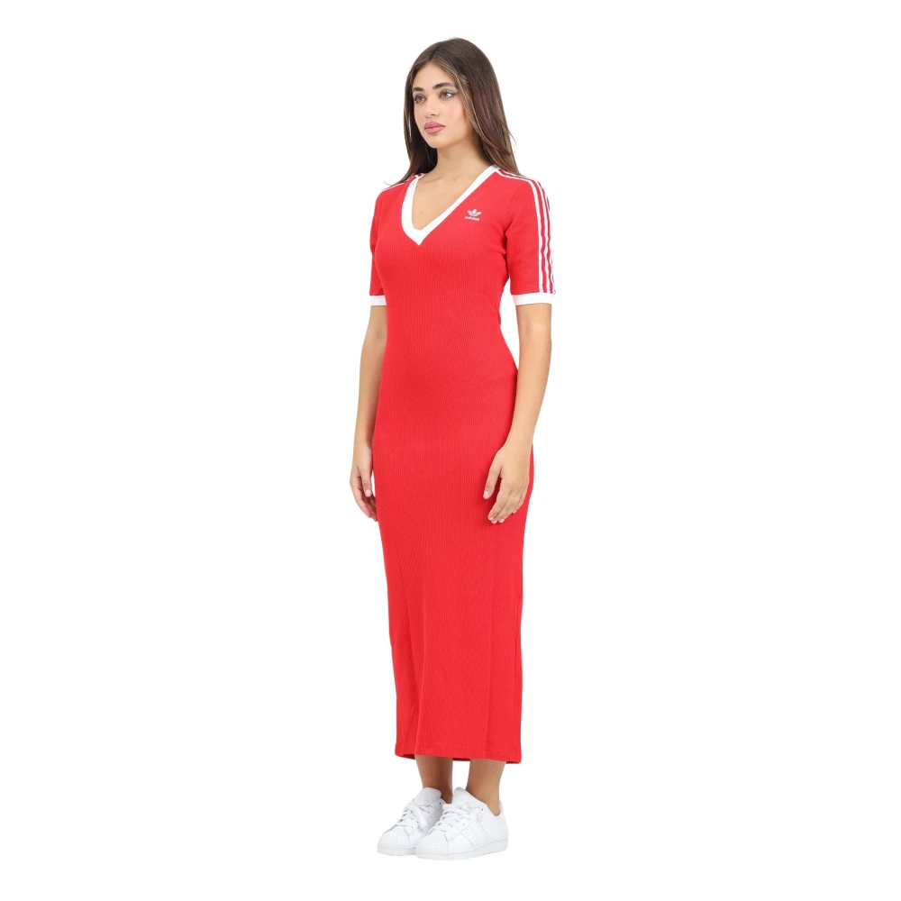 adidas Originals Sportieve Rode Gebreide V-Hals Jurk Red Dames