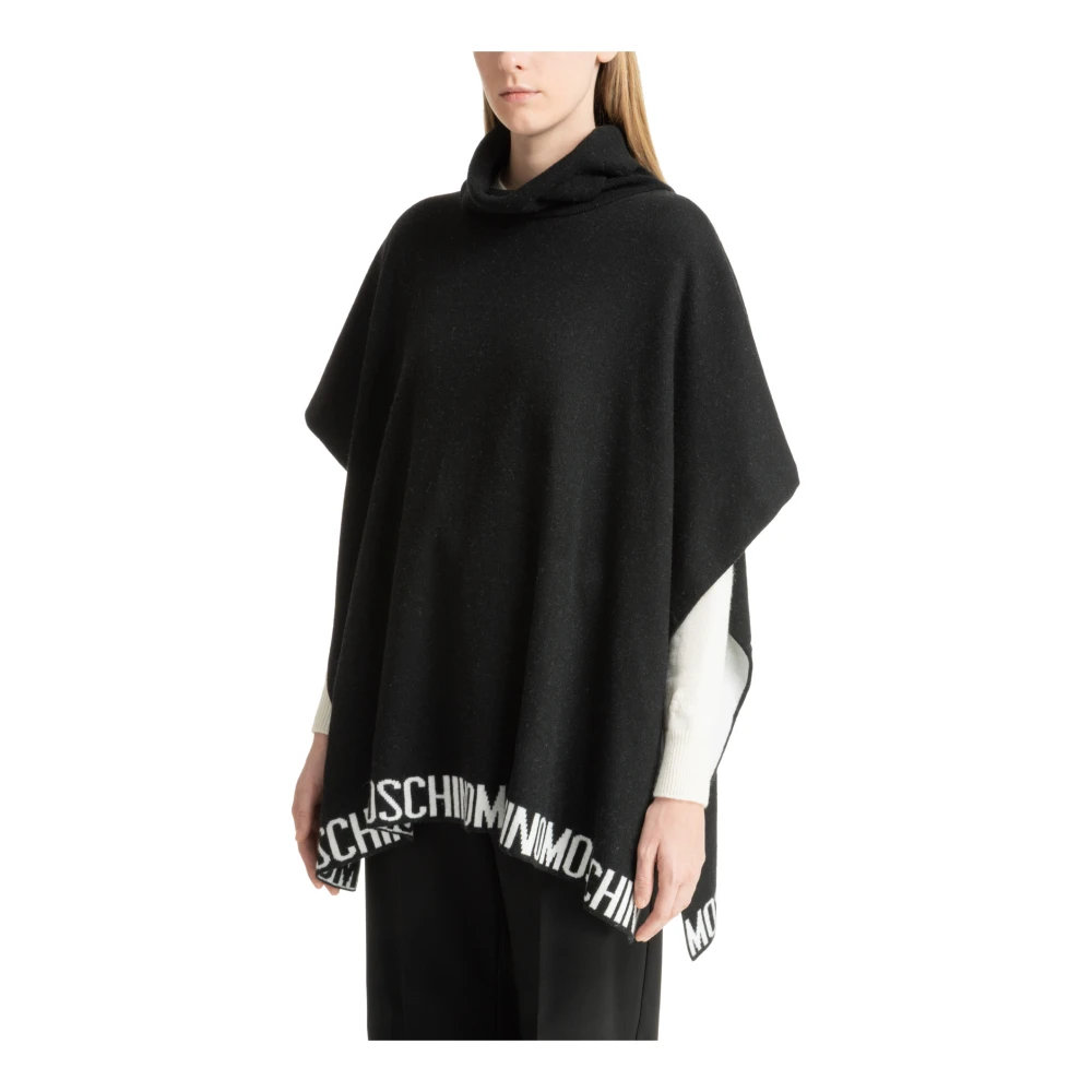 Moschino Effen Logo Poncho Black Dames