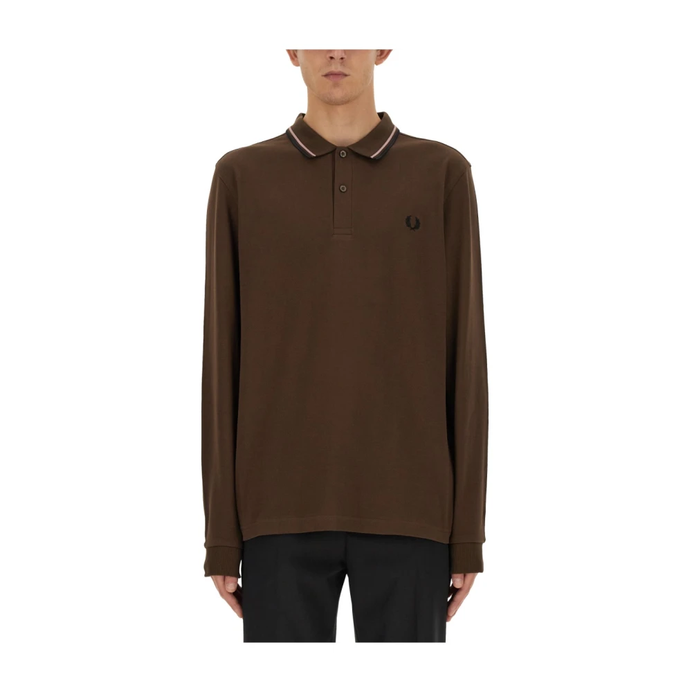 Fred Perry Logo Katoenen Polo Shirt Brown Heren