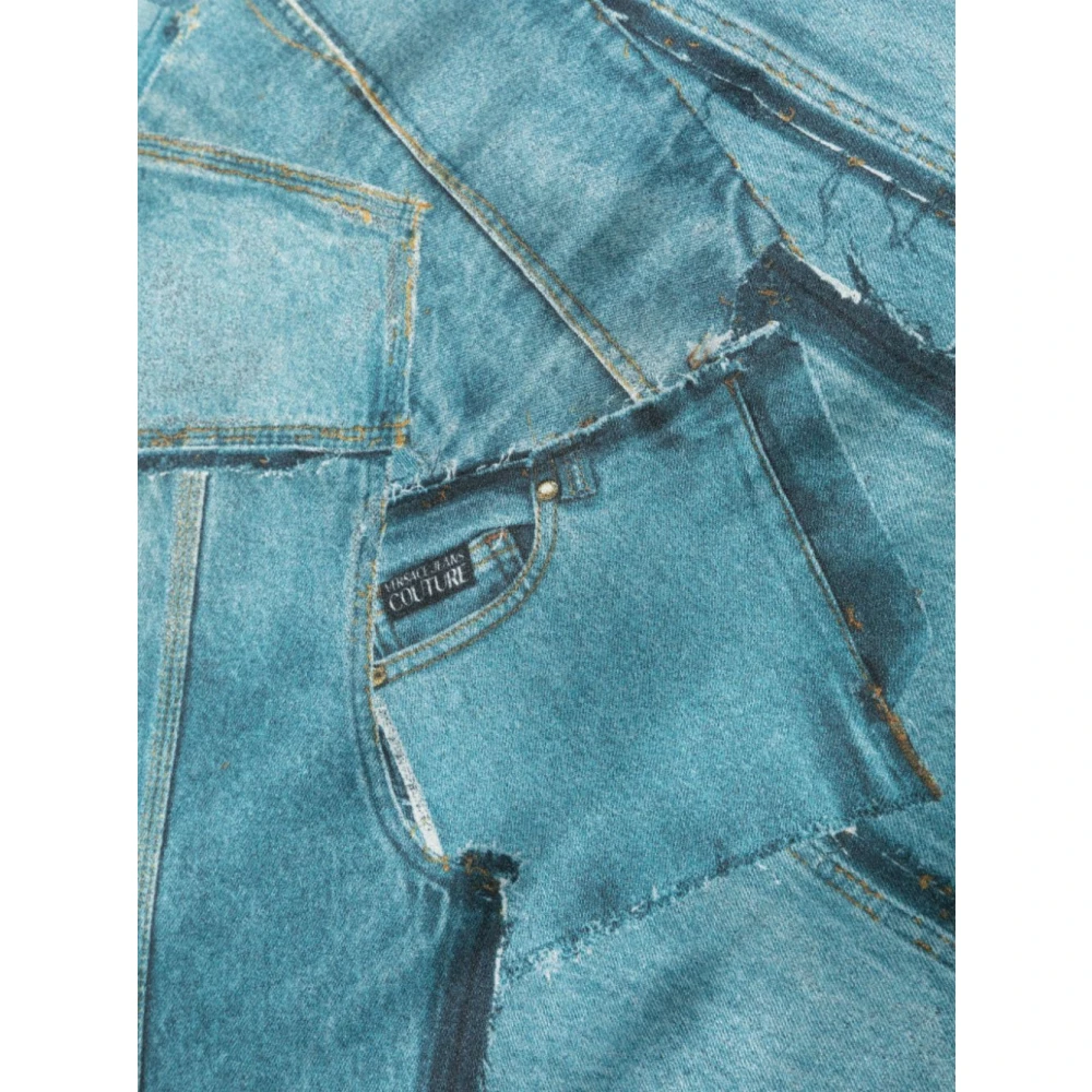 Versace Jeans Couture Zijden Sjaal met Barocco Print Blue Dames