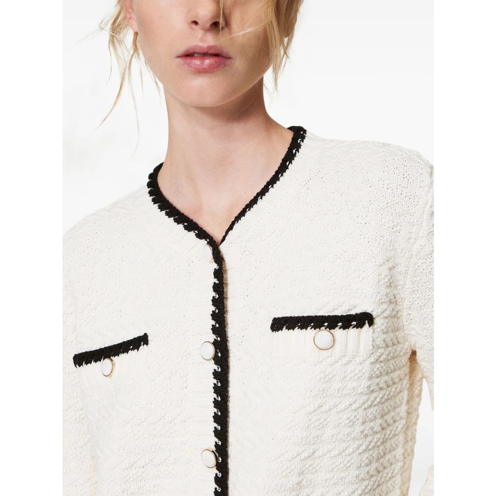 Twinset Zwarte jas met knoopsluiting White Dames