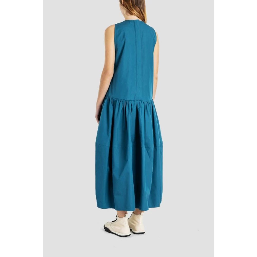 Jil Sander Blauwe Katoenen Crew Neck Jurk Blue Dames