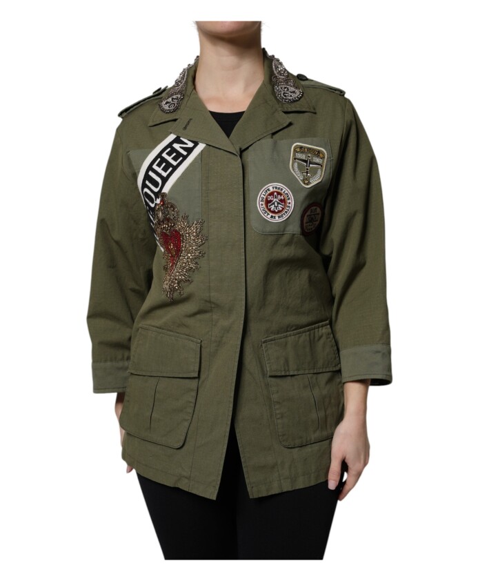 military-green-queen-embellished-coat-jacket