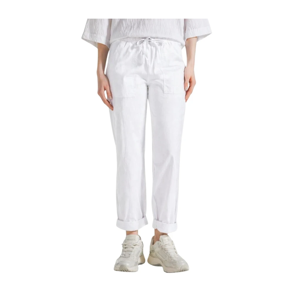 Deha Women's White Straight Trousers, L, Poplin Straight Trousers