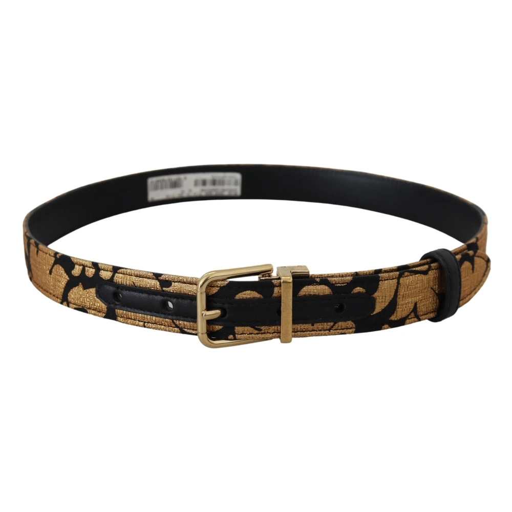 Dolce & Gabbana Multicolor Jacquard Lederen Logo Riem Brown Heren