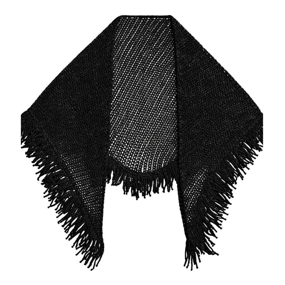 Simona Corsellini Black Winter Scarves, Female, One Size, Scialle Crochet Con Frange In Lurex