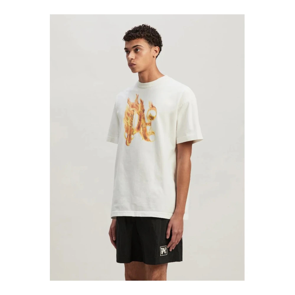 Palm Angels Brandend Monogram T-Shirt White Heren