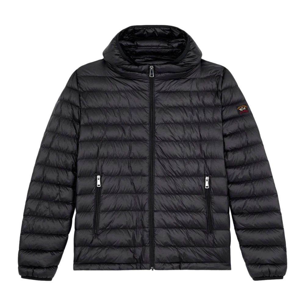 Paul & Shark Black Down Jackets, Male, 2XL, Ultralight Puffer Jacket With Detachable Hood