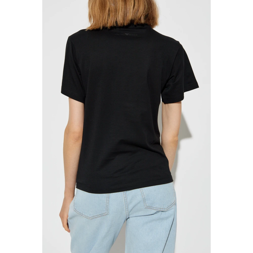 Emporio Armani T-shirt met glinsterende kristallen Black Dames