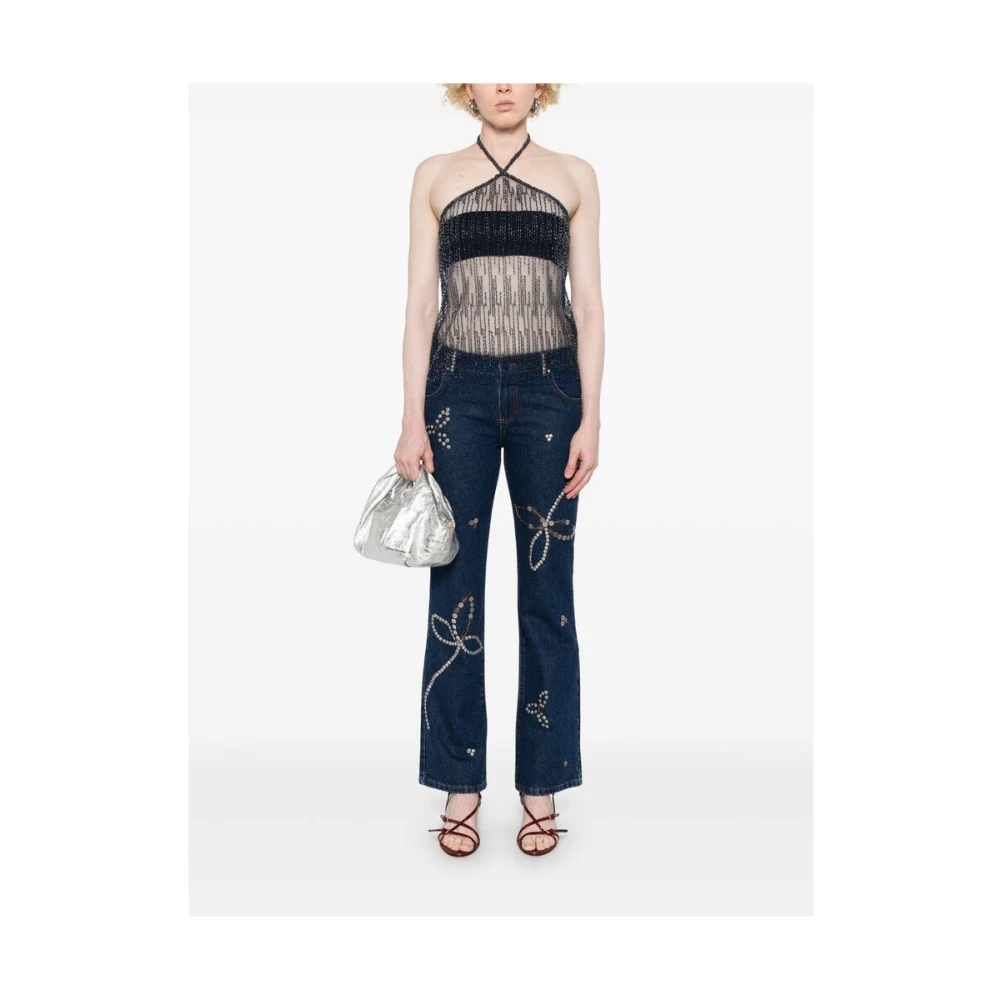 Siedrés Navy Blue Halterneck Beaded Dress Blue Dames