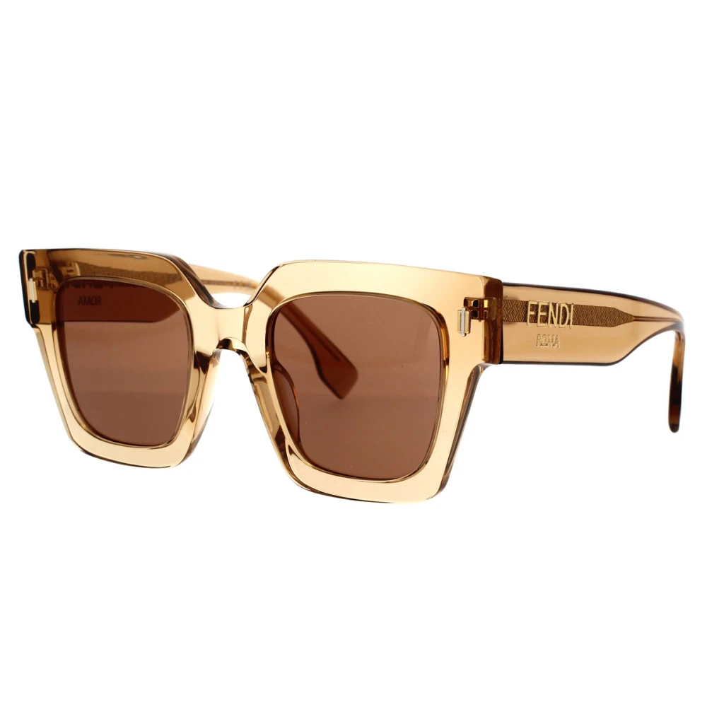 Fendi Fyrkantiga solglasögon med bruna linser och guld Fendi-logotyp Beige, Herr