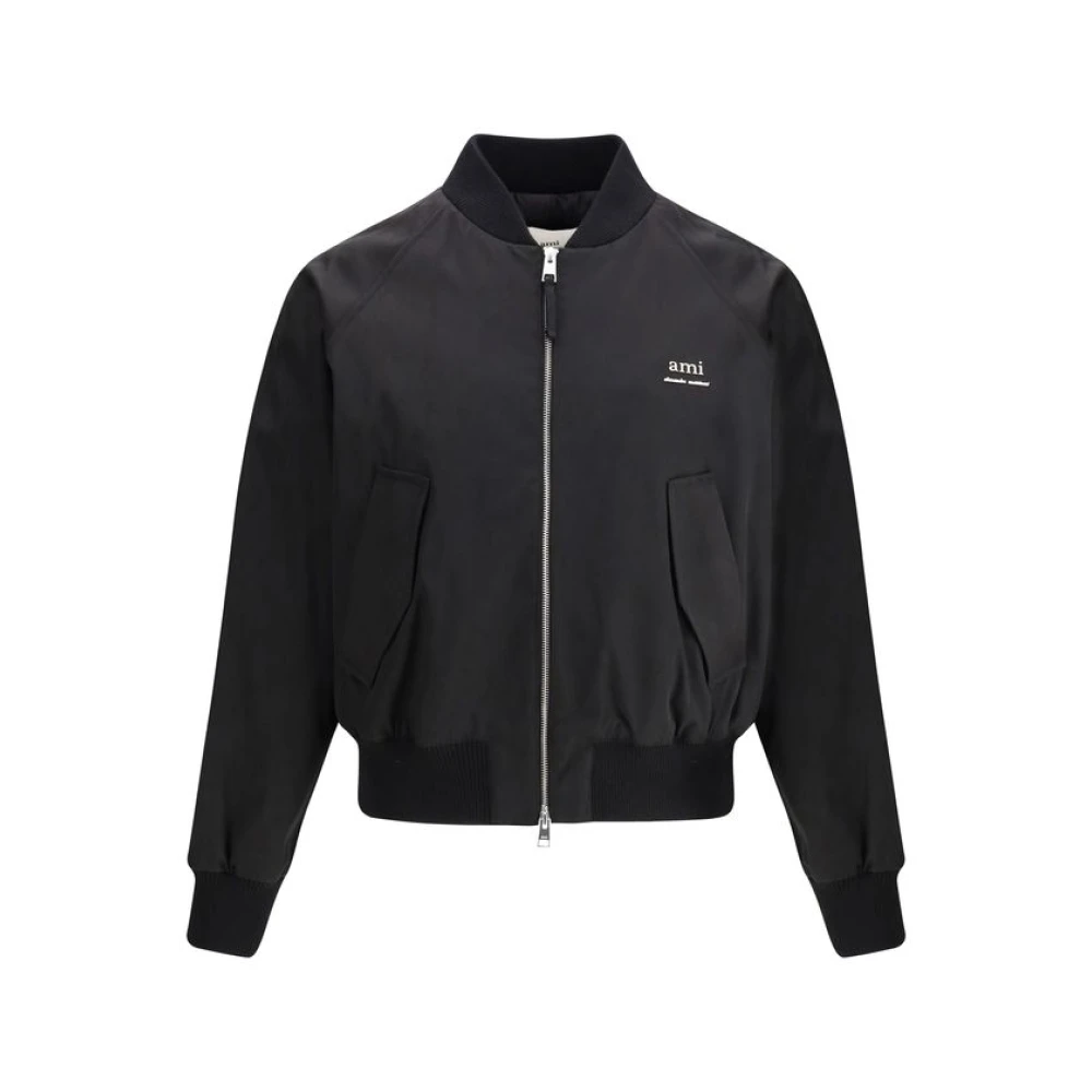 Ami Paris Geribbelde Bomberjack met Monogramlogo Black Heren