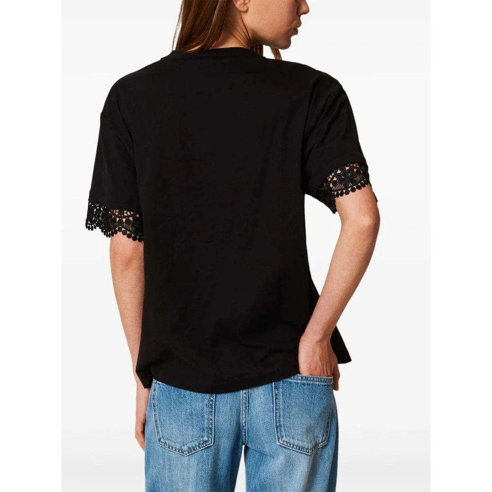 Twinset Zwarte Katoenen Logo Print T-shirts en Polos Black Dames