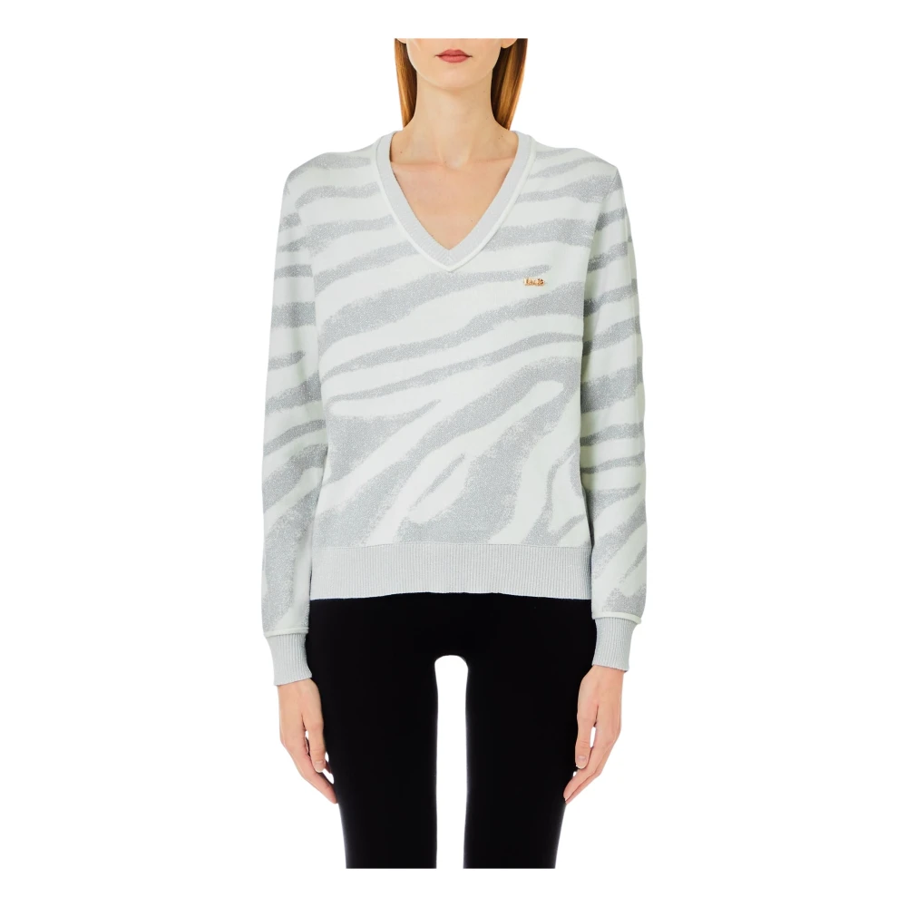 Liu Jo Lange Mouw V-hals Zebra Print Top Blue Dames