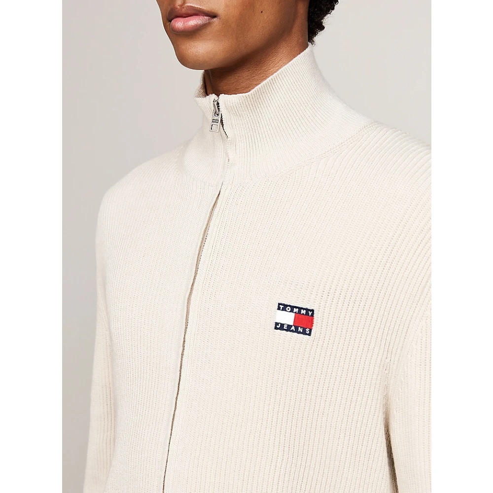 Tommy Jeans Ribgebreide Vest met Rits en Badge Beige Heren