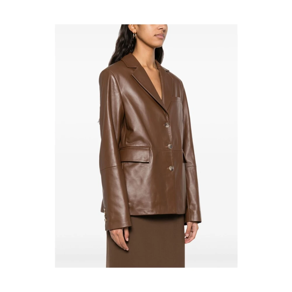 Loulou Studio Bruine knoopsluiting buitenkleding met zakken Brown Dames