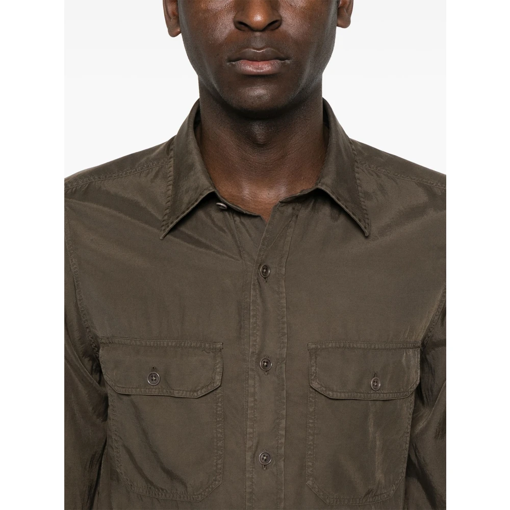 Tom Ford Slim Fit Militaire Twill Shirt Brown Heren