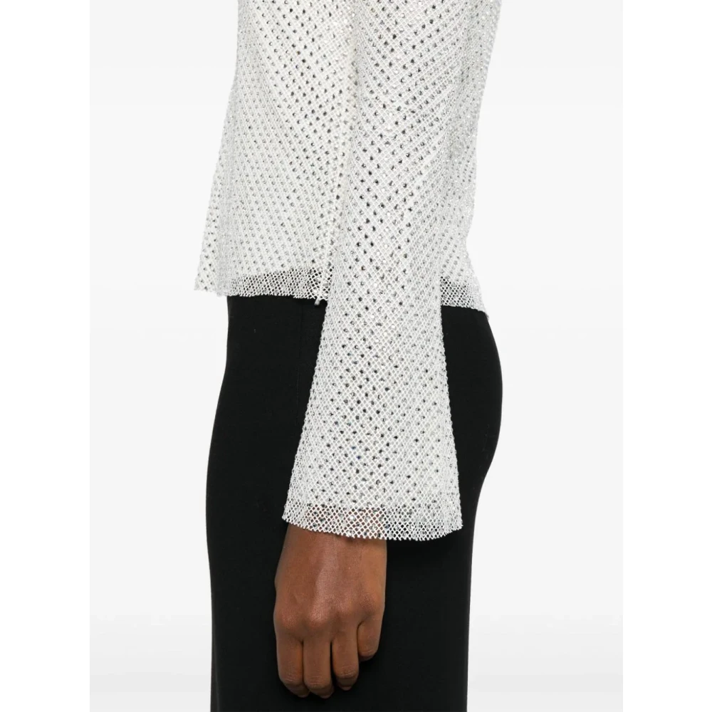 Self Portrait Strass Visnet Shirt Zilver Gray Dames