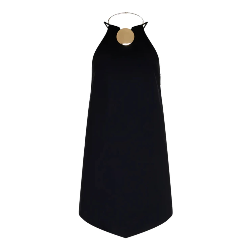 Simona Corsellini Zwarte Georgette Jurk met Metalen Halslijn Black Dames