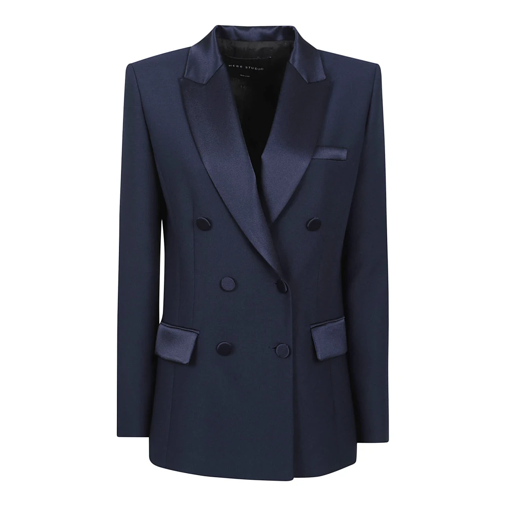 Hebe Studio Blauwe Polyesterjas Gemaakt in Italië Blue Dames