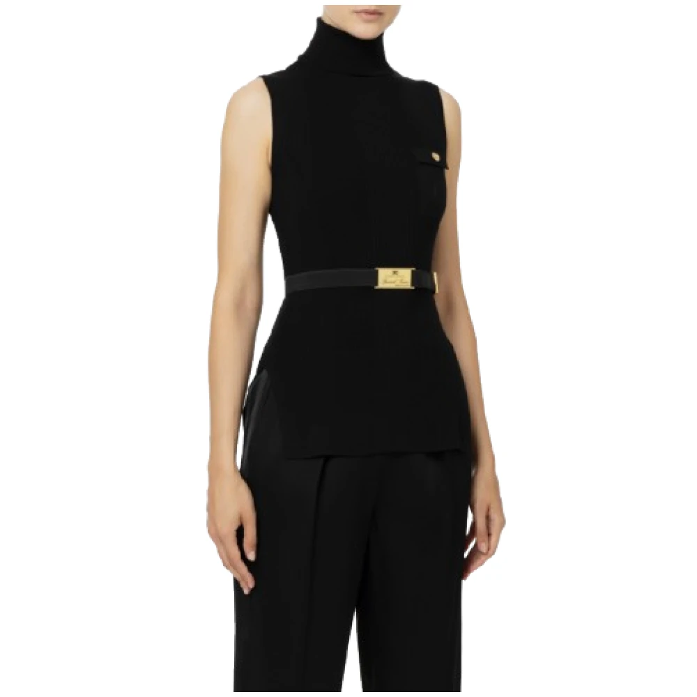 Elisabetta Franchi Zwarte Geribbelde Coltrui met Logo Zak Black Dames