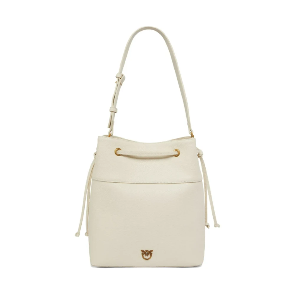 pinko Witte Leren Trekkoordtas met Metalen Logo White Dames
