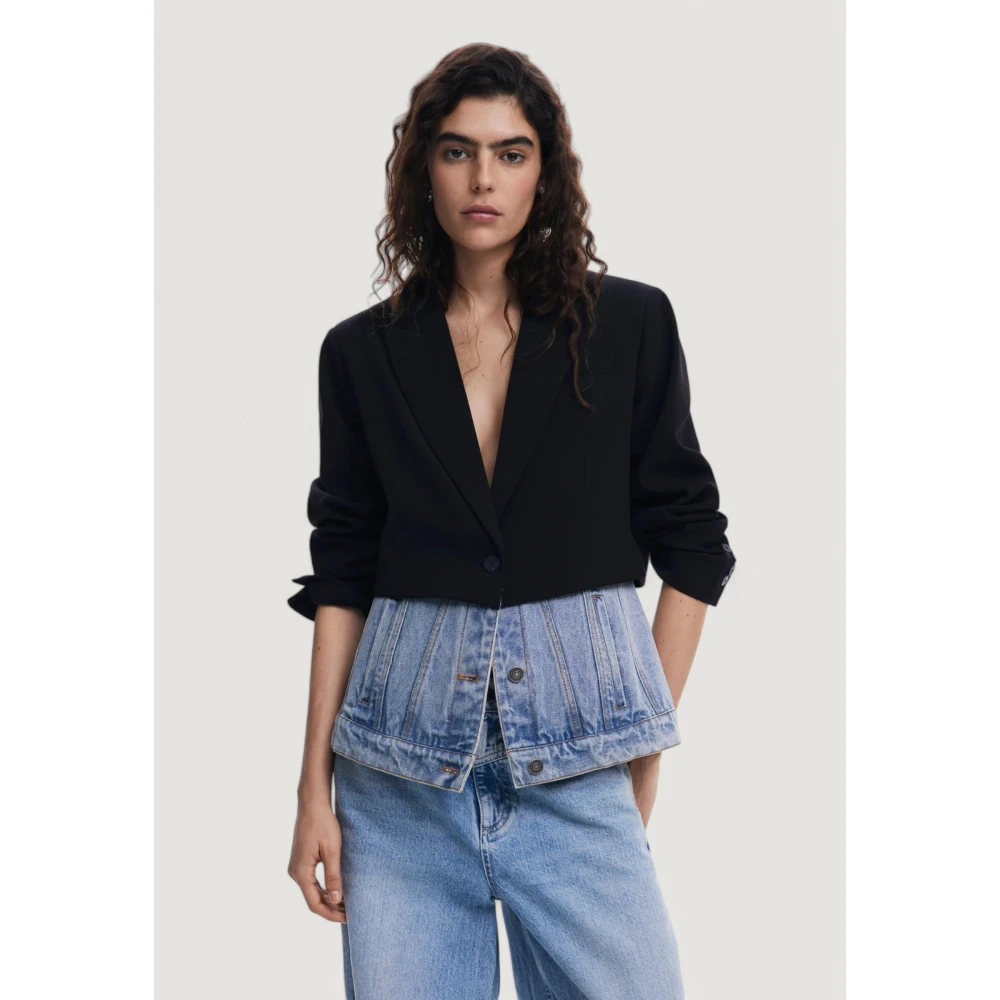 Desigual Zwarte Button-Up Jas Lente Zomer Vrouwen Black Dames