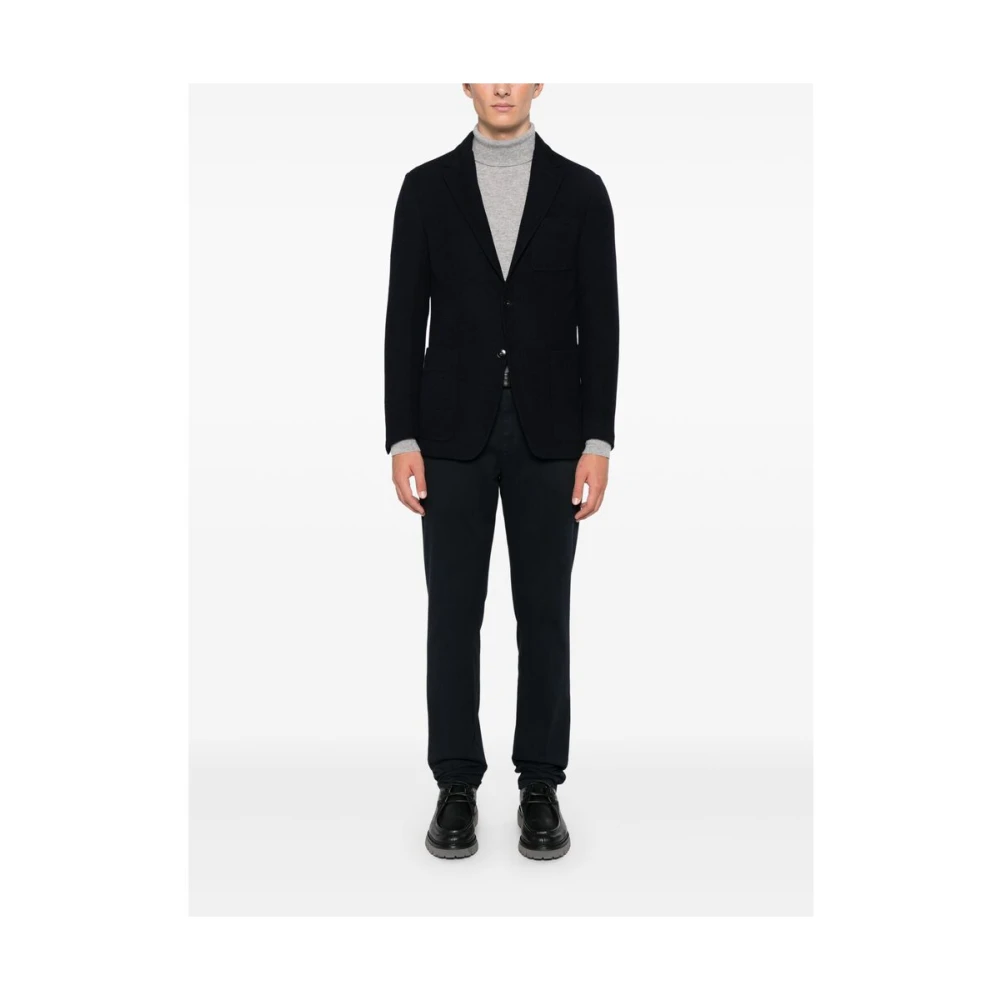 Canali Navy Blauw Wol Bouclé Jas Blue Heren