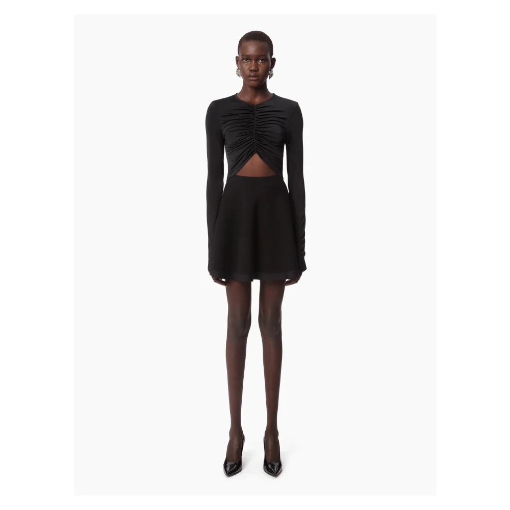 Nina Ricci Zwarte Wolmix Mini Flared Rok Black Dames