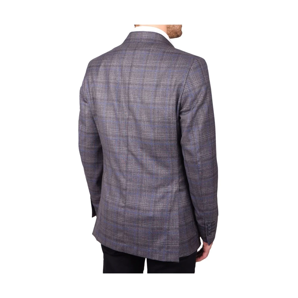 Made in Italia Wollen Blazer Blauw-Grijs Geruite Jas Brown Heren