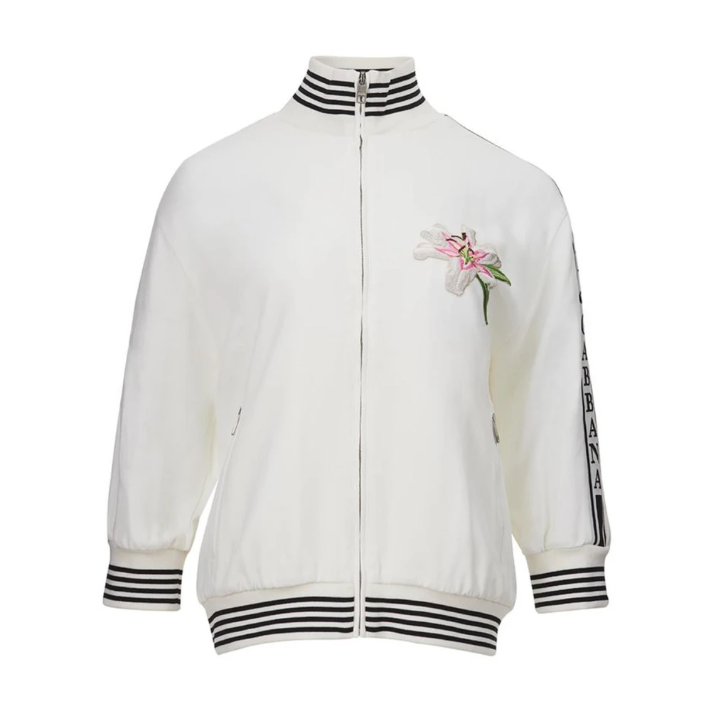 Dolce & Gabbana Wit Geborduurd Sweatshirt met Rits White Dames