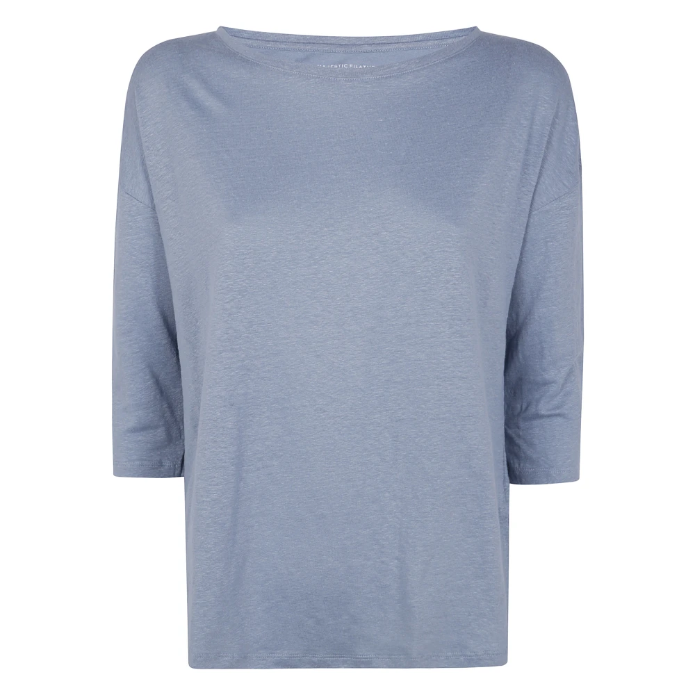 Majestic filatures Stijlvolle Boat Neck Sweater Blue Dames