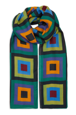 lightweight-unisex-blue-scarf-with-concentric-square-motif