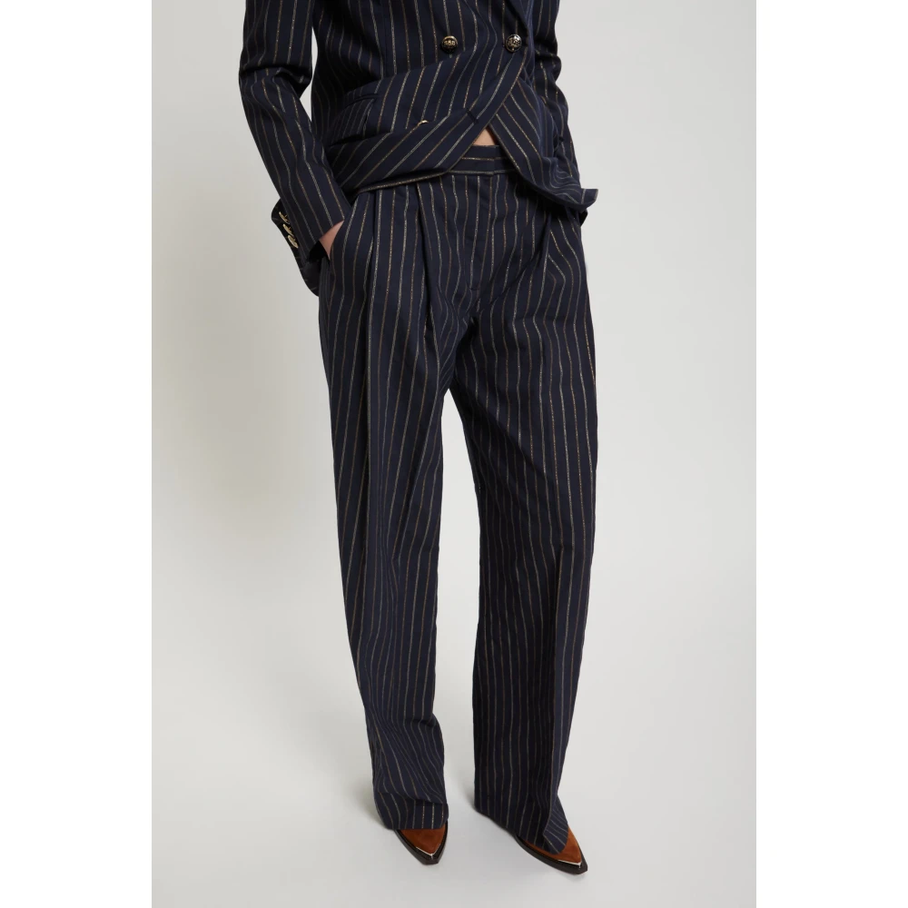 Ermanno Scervino Wijde katoenen krijtstreepbroek met lurex draad Blue Dames