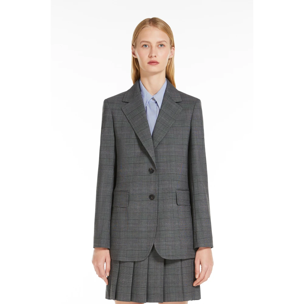 Max Mara Studio Wollen Blazer Prins van Wales Design Gray Dames