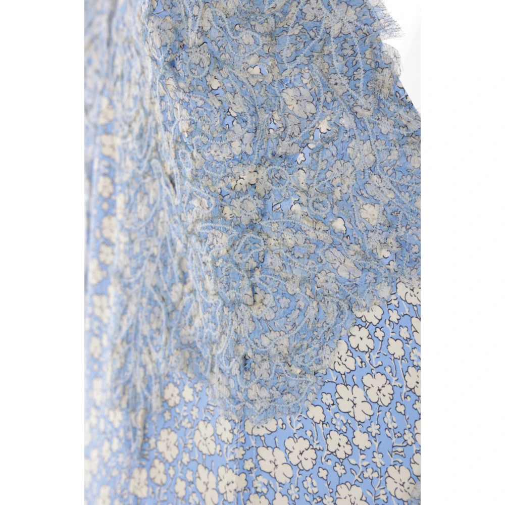 Ermanno Scervino Blauwe Bloemen Lange Jurk met Kant Blue Dames