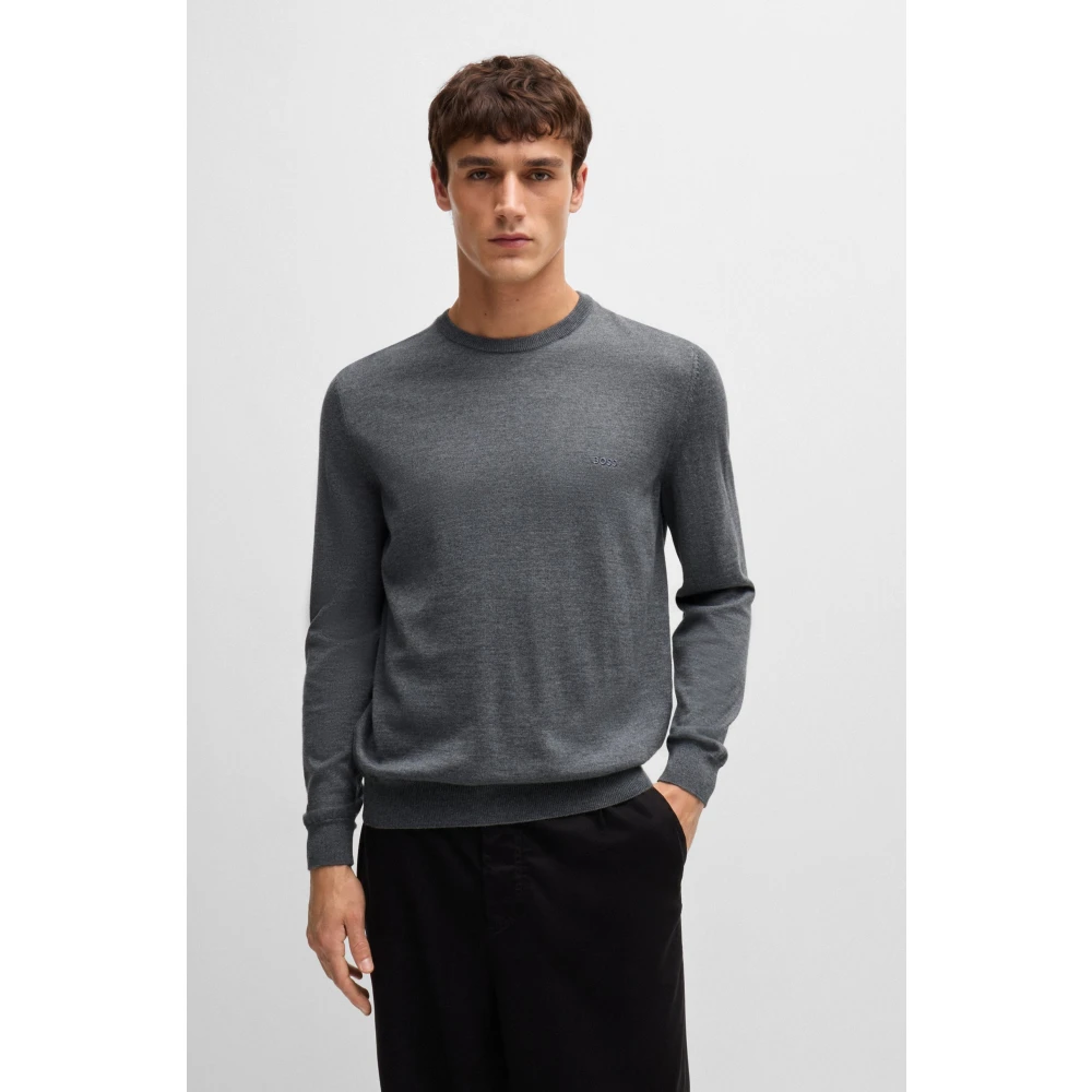 Hugo Boss Ronde hals wollen trui Gray Heren