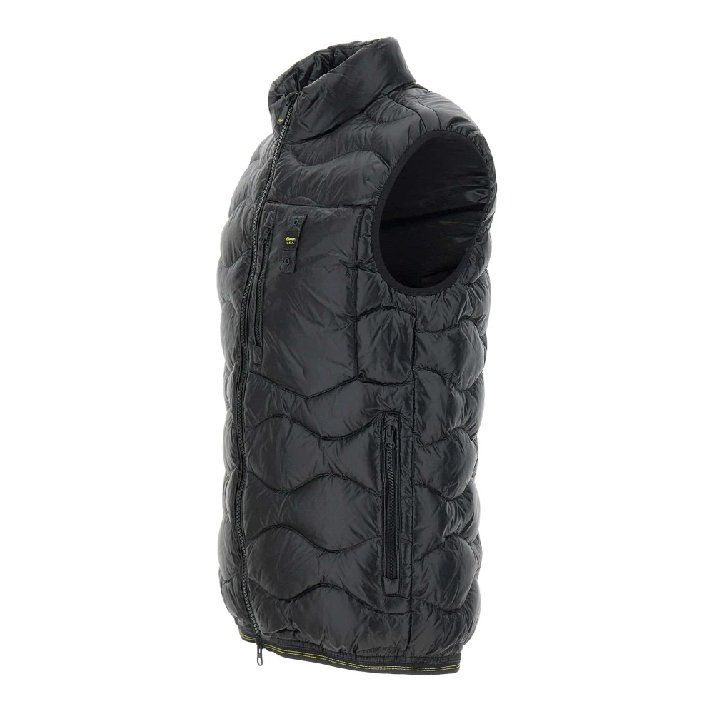 Blauer Wave-Gestikt Zwart Mouwloos Vest Black Heren