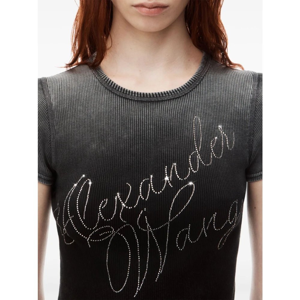 alexander wang Aansluitend T-shirt met Cursief Logo Gray Dames