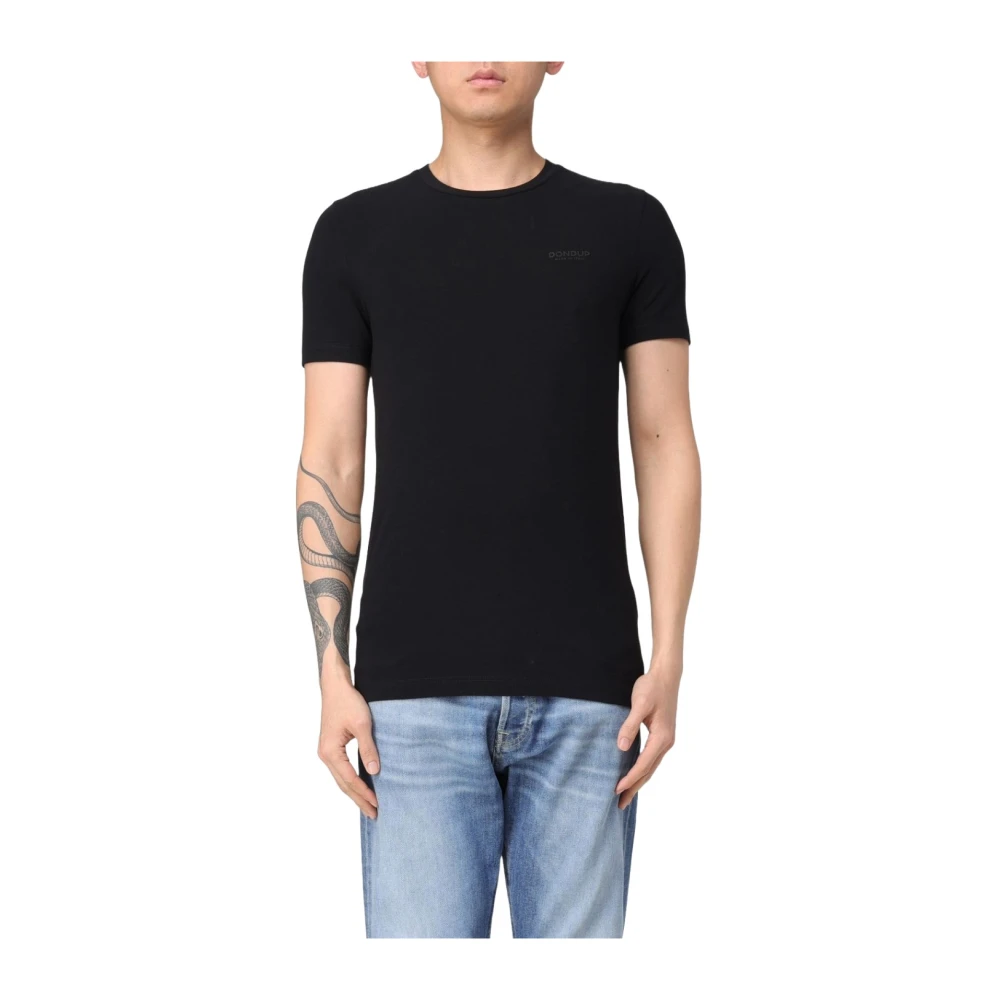 Dondup Stretch katoenen jersey T-shirt met borstlogo Black Heren