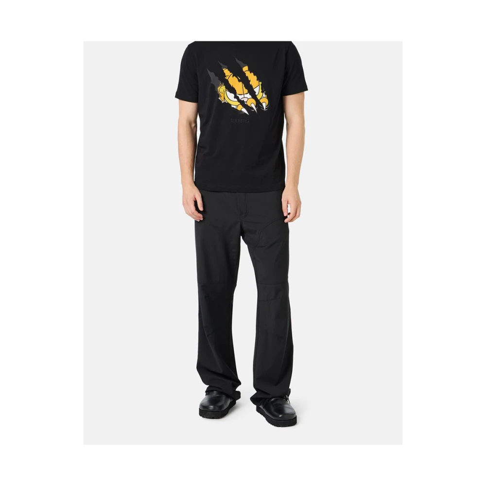 Iceberg Zwart katoenen jersey T-shirt met Garfield-print en geborduurd logo Black Heren