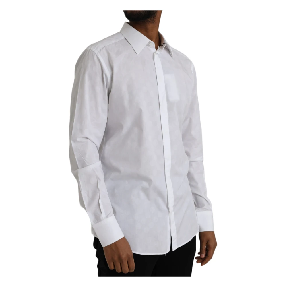 Dolce & Gabbana Wit gestippeld katoenen overhemd White Heren