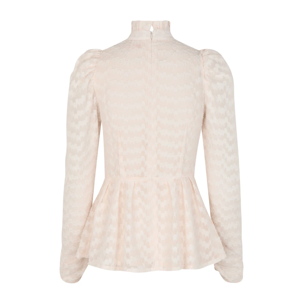 Cras Gestippelde Peplum Blouse met Pofmouwen Beige Dames