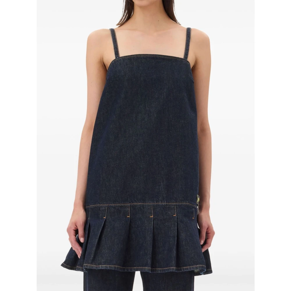 Ganni Blauwe Denim Slip-On Jurk Blue Dames