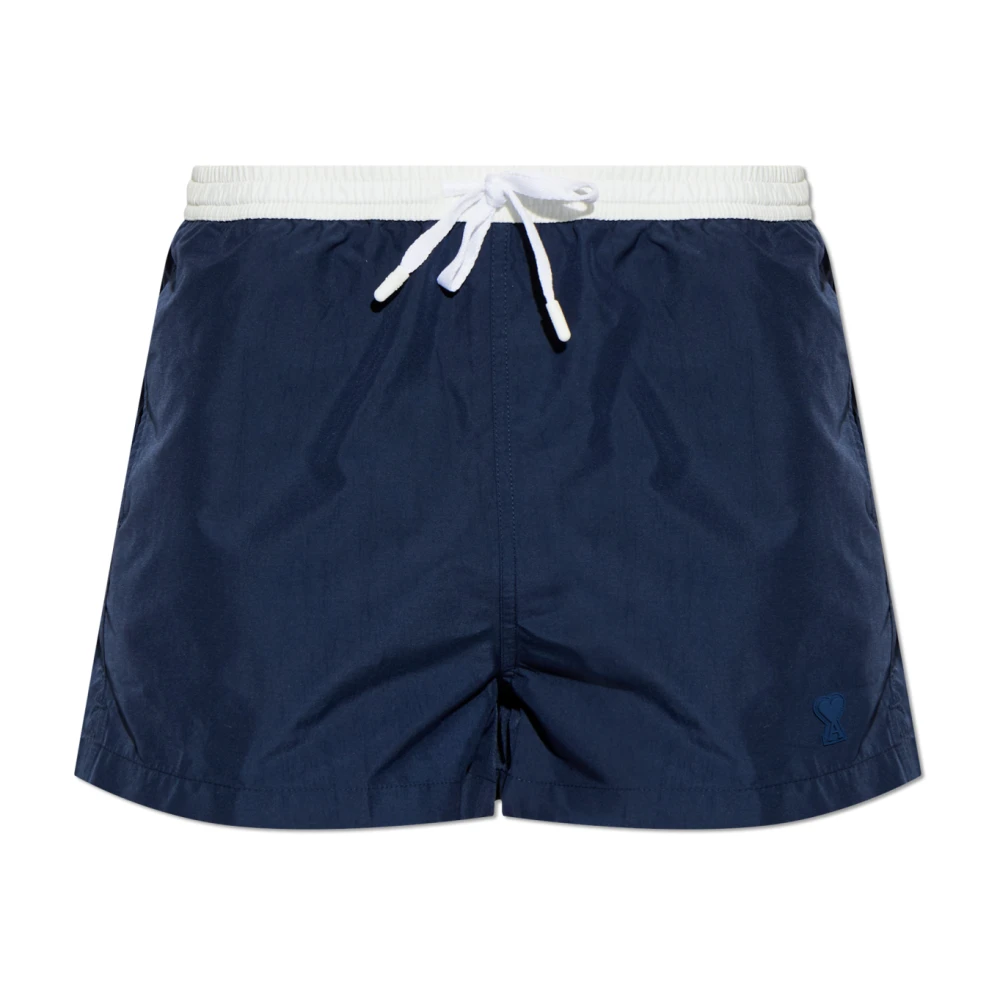 Ami Paris Men's Blue Beachwear, M, Swim Shorts With An Appliqué