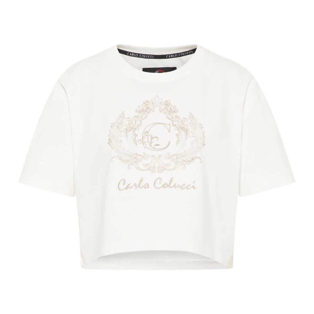Carlo Colucci Women's White Unique Cropped Oversize T-Shirt