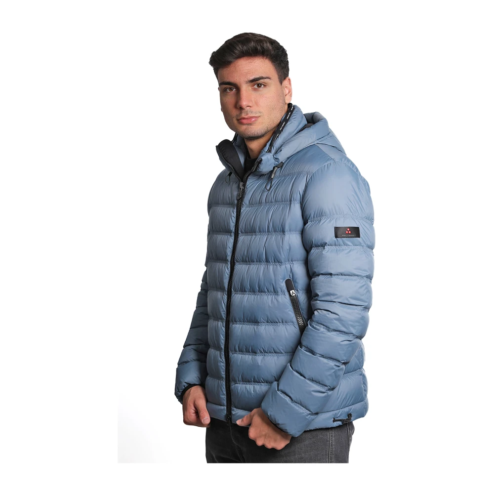 Peuterey Blauwe gewatteerde jas met afneembare capuchon Blue Heren